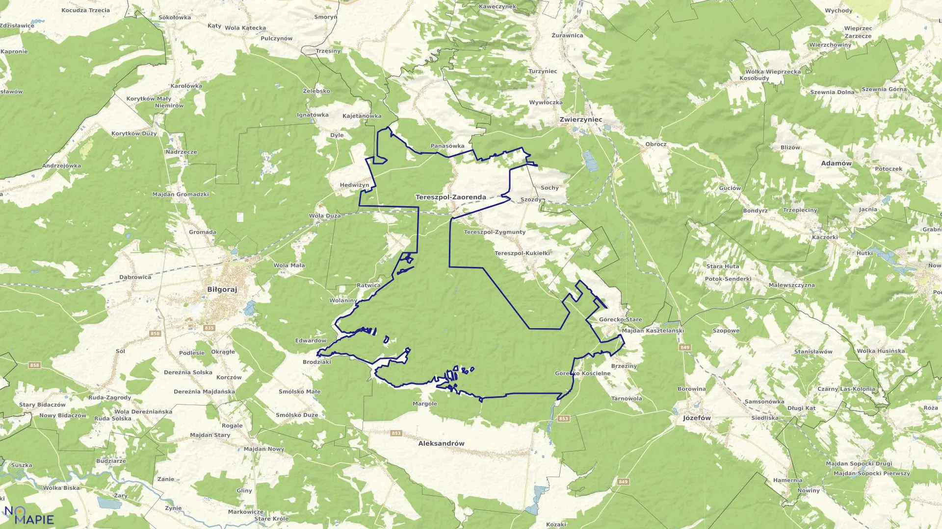 Mapa obrębu TERESZPOL ZAORENDA w gminie tereszpol